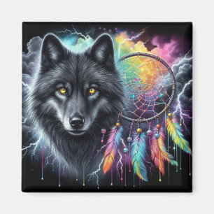 Aimant Attrape-rêves Loup Noir Tempête Cosmique Faune