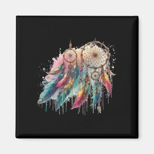 Aimant attrapes-rêves et plumes multicolores (Devant)