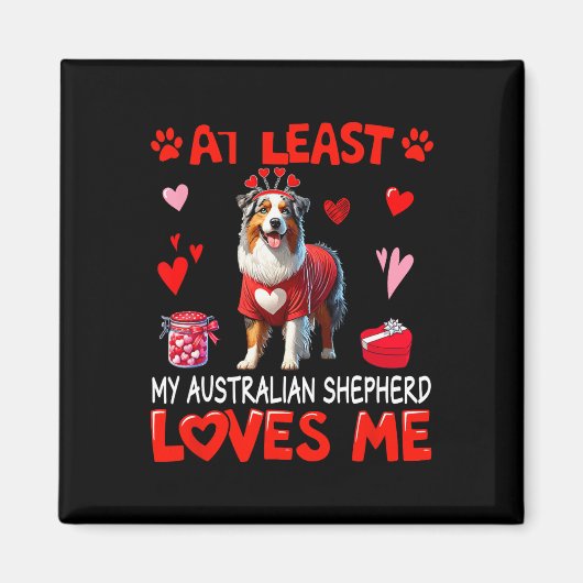 Aimant Au moins mon berger australien m'aimant Valentin (Devant)
