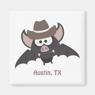 Aimant Austin Texas Cute Cartoon Cowboy Bat