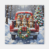 Aimant Australian Cattle Dog Christmas Red Truck Holiday (Devant)