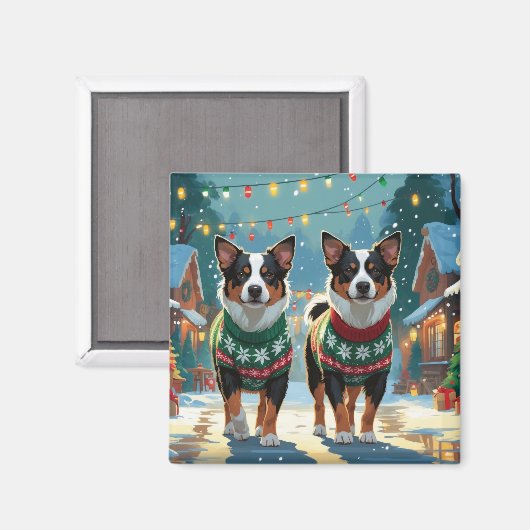 Aimant Australian Cattle Dogs Christmas Snow Holiday (Recto/Verso)