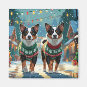 Aimant Australian Cattle Dogs Christmas Snow Holiday (Devant)