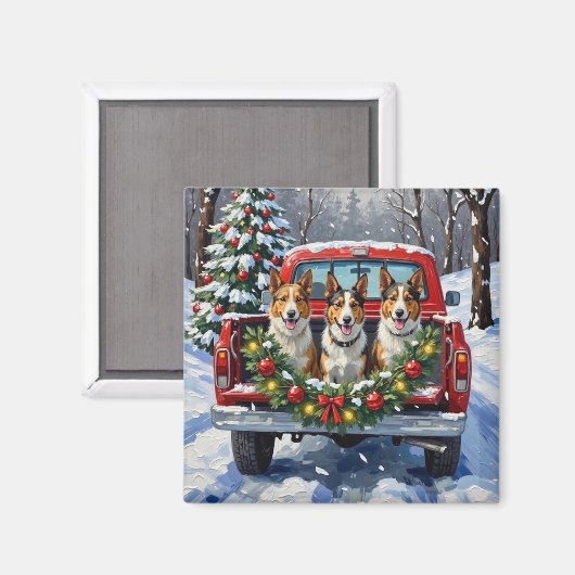 Aimant Australian Kelpie Christmas Red Truck Holiday (Recto/Verso)