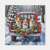 Aimant Australian Kelpie Christmas Red Truck Holiday (Devant)