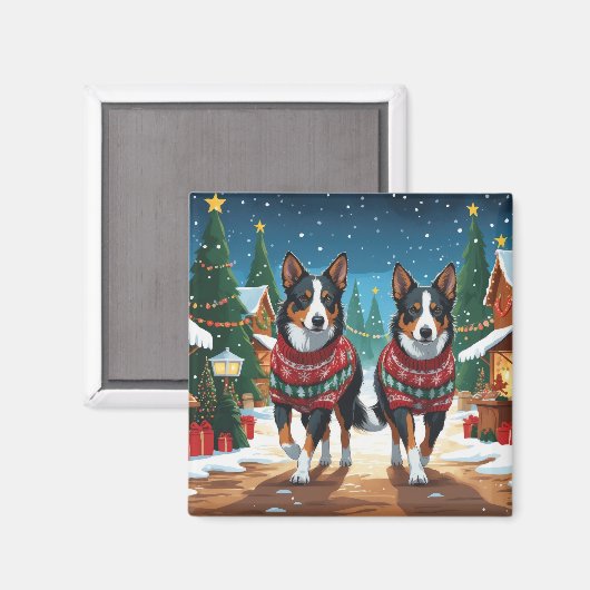 Aimant Australian Kelpie Dogs Christmas Snow Holiday (Recto/Verso)