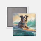 Aimant Australian Shepherd Beach Surfing Peinture (Recto/Verso)