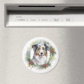 Aimant Australian Shepherd Christmas Wreath Festive Pup (In Situ (Lave-vaisselle))