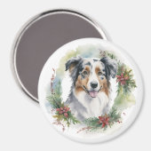 Aimant Australian Shepherd Christmas Wreath Festive Pup (Recto/Verso)
