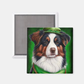 Aimant Australian Shepherd dog en tenue de St. Patrick's  (Recto/Verso)