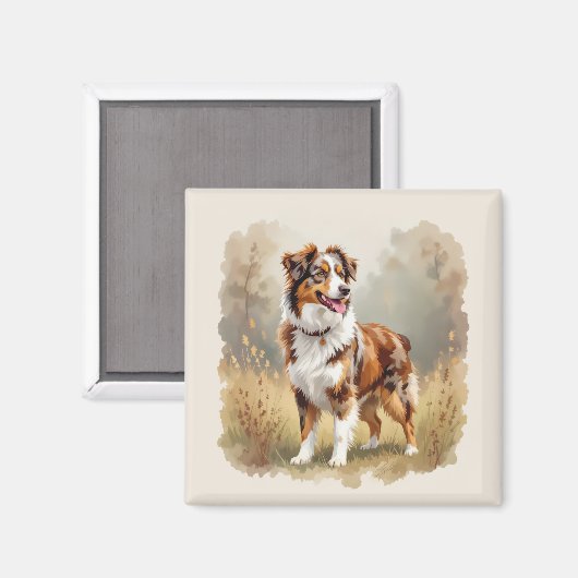 Aimant Australian Shepherd Dog Red Merle Aussie (Recto/Verso)