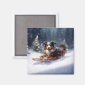 Aimant Australian Shepherd hiver neige de Noël (Recto/Verso)