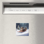 Aimant Australian Shepherd hiver neige de Noël (In Situ (Lave-vaisselle))