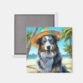 Aimant Australian Shepherd On Beach amoureux des chiens c (Recto/Verso)