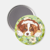 Aimant Australian Shepherd Red Tri Puppy ~ Feuilles verts (Recto/Verso)