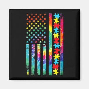 Aimant Autism American Flag Tie Dye Sensibilisation sur l
