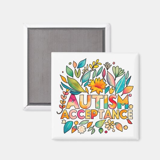 Aimant Autisme Acceptation Fleurs colorées (Recto/Verso)