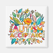 Aimant Autisme Acceptation Fleurs colorées (Devant)