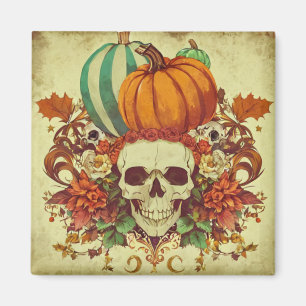 Aimant Automne/Automne/Halloween/citrouille/squelette