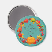 Aimant Automne citrouille automne feuille oranger turquoi (Recto/Verso)