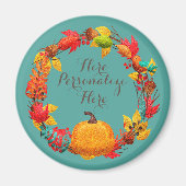 Aimant Automne citrouille automne feuille oranger turquoi (Devant)