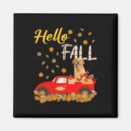 Aimant Automne Golden Retriever Leaf Automne Red Truck Ch (Devant)