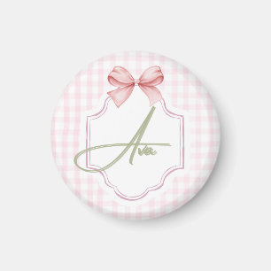 Aimant Ava Personnalisé Pink Bow & En vichy Print
