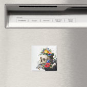 Aimant avec crâne et scène de fleurs. (In Situ (Lave-vaisselle))