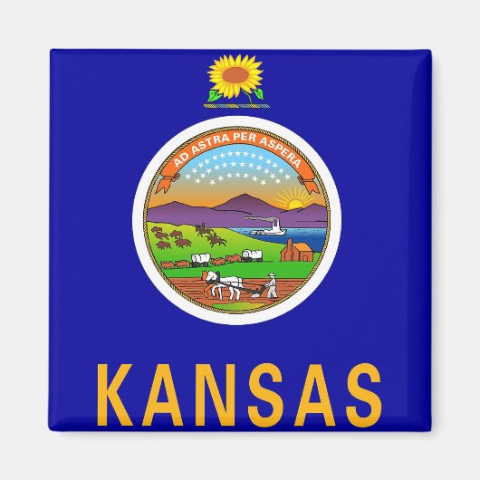 Aimant avec drapeau de l'État du Kansas - États-Un (Devant)