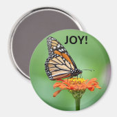 Aimant avec papillon monarque, fleur et JOIE ! (Recto/Verso)