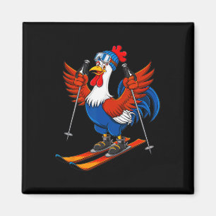 Aimant Aventure de dessin animé de coq drôle de ski