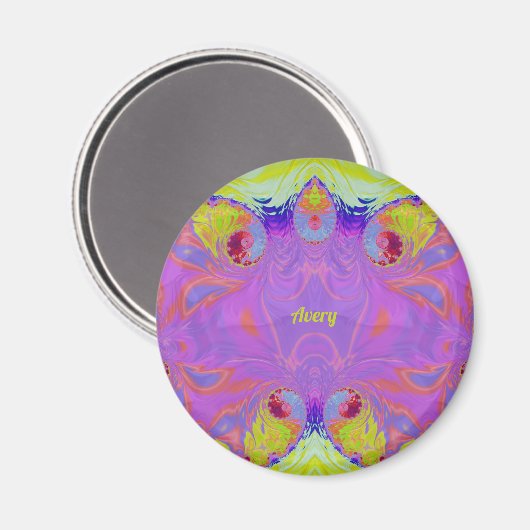 Aimant AVERT ~ Rose Orange Jaune Bleu Fractal ~ (Recto/Verso)