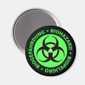 Aimant Avertissement de risque biologique trilingue vert (Recto/Verso)
