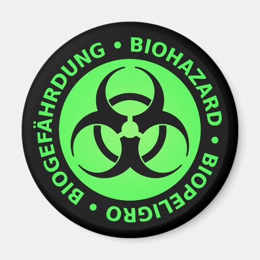 Aimant Avertissement de risque biologique trilingue vert (Devant)
