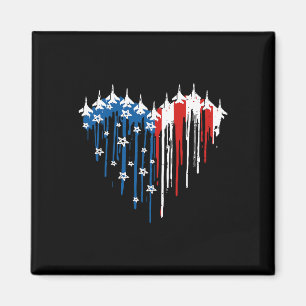 Aimant Avion de chasse rétro Avion American Flag Heart 4t