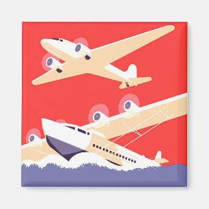Aimant Avion en vol vintage WPA coloré