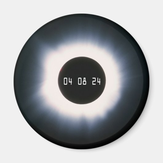 Aimant Avril 2024 Éclipse solaire totale en noir et blanc (Devant)