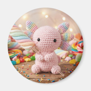 Aimant Axolotl Rose Crocheté Bonbon Pastel 