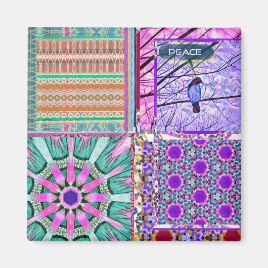 Aimant Azulejos Carreaux géométriques avec Oiseau de Paix (Devant)