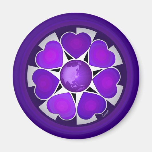 Aimant B&W Purple Hearts Beating (Devant)