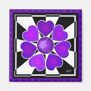 Aimant B&W Purple Hearts Beating