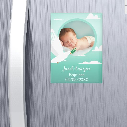 Aimant Baby Boy Baptism Christening Dove Clouds Photo