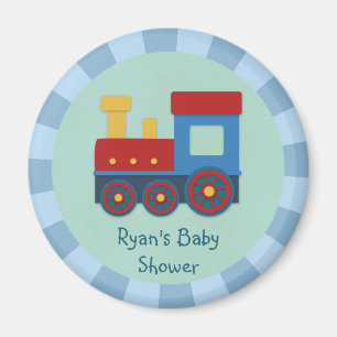 Aimant Baby Boy Shower : Train jaune, rouge et bleu