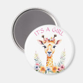 Aimant Baby Giraffe Floral, C'est une fille | BABY SHOWER (Recto/Verso)