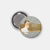 Aimant Baby Girl Baptism Merci Keepsaké | Gold Silver (Recto/Verso)