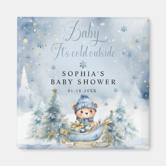 Aimant Baby It's Cold Outside Baby shower Garçon Favors (Devant)