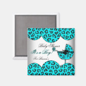 Aimant Baby Shower Bébé Garçon Léopard Bleu Poussette (Recto/Verso)