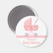 Aimant Baby shower : Belle poussette rose / pram (Recto/Verso)