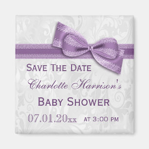 Aimant Baby shower Blanc Damas & Faux Bow Enregistrer La