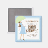 Aimant Baby shower Bleu Enregistrer La Date (Recto/Verso)